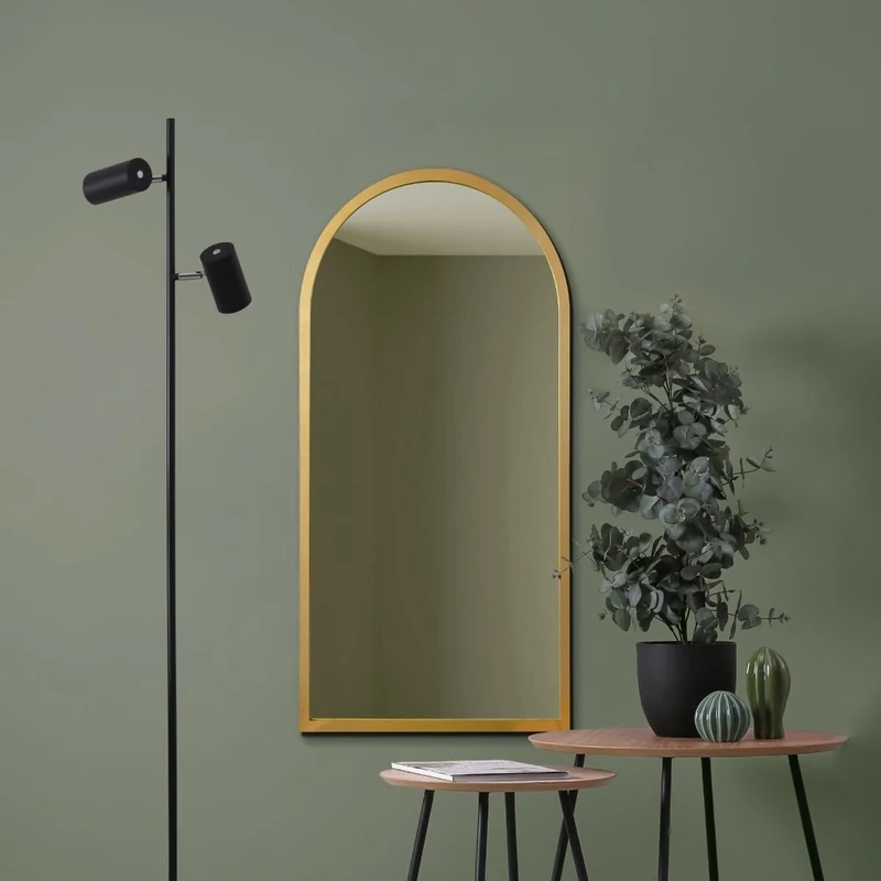 MirrorOutlet The Arcus - Gold Metal Framed Modern Arched Wall Mirror 47" X 23.5" (120CM X 60CM) Black. 2cm Wide Frame and 3cm Deep.…