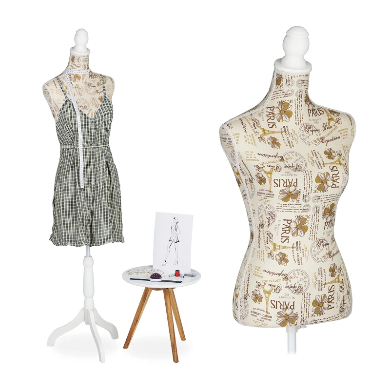 Relaxdays Tailor's Dummy, Female, Height-adjustable up to 167 cm, Sewing Mannequin, Size 34-38, Decorative Bust, Cream