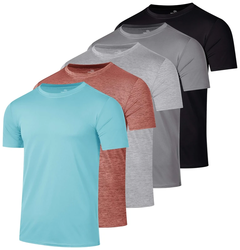 Real Essentials 5 Pack: Men’s Short Sleeve Dry Fit Active Crew Neck T Shirt - Athletic Running Gym Workout Tee Tops, Set 19, Large