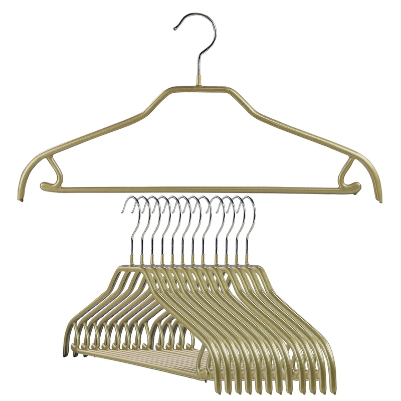 MAWA by Reston Lloyd Silhouette Series Non-Slip Space Saving Clothes Hanger with Bar & Hook for Pants and Skirts, Style 41/FRS, Set of 12, Gold