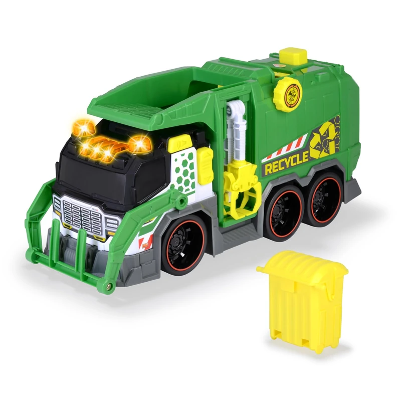 Dickie Toys - Toy Garbage Truck with Many Functions (39 cm) - Large Toy Car for Children from 3 Years with Motorised Lifting Function, Grab Arm, Wheelie Bin, Light & Sound and Much More