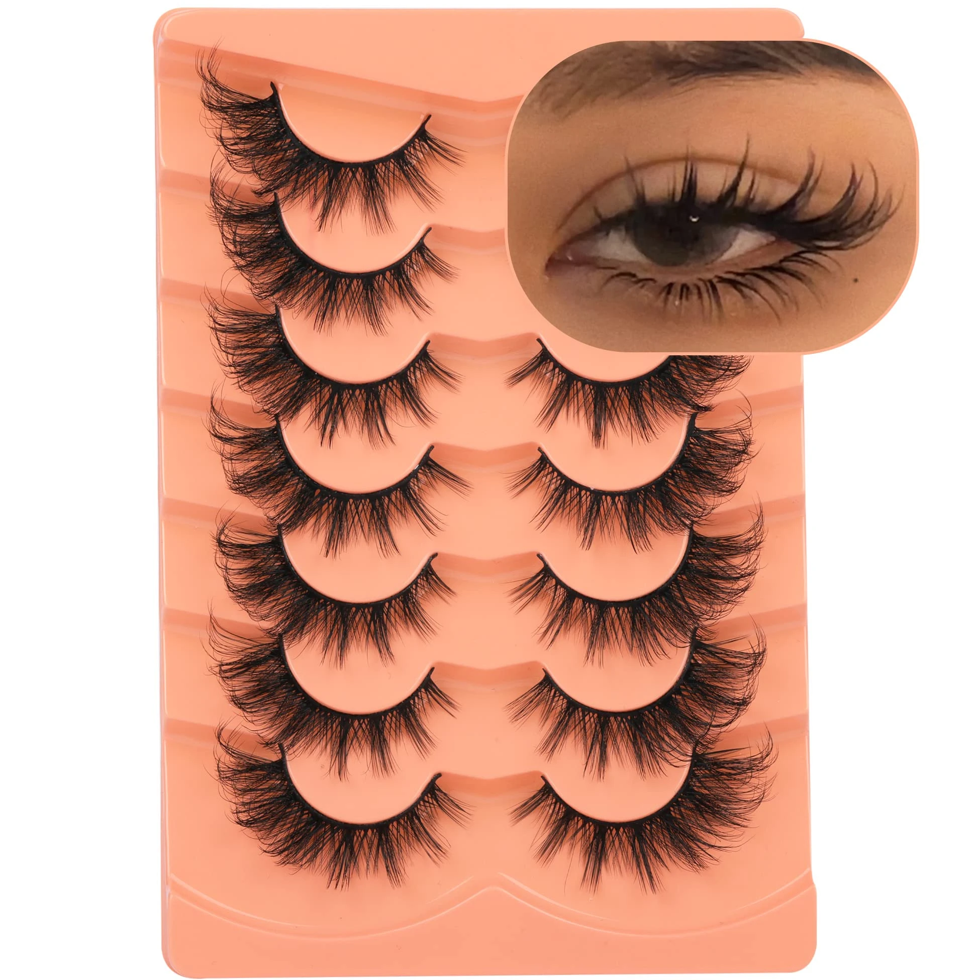 False Eyelashes Wispy Lashes Natural Look Fake Eyelashes Cat Eye Lashes Faux Mink Fluffy Strip False Lashes Fox Eye Lashes Pack 7 Pairs ALICROWN