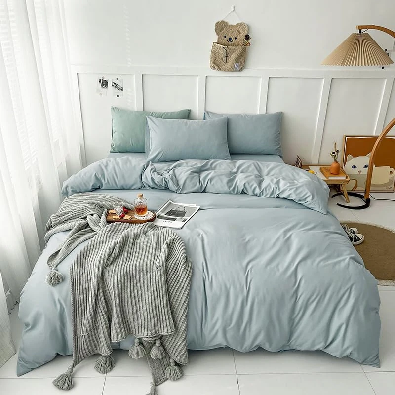 Luxlovery Blue Comforter Set Queen Light Bue Bedding Set Soft Breathable Blanket Quilts Modern Mist Blue Comforter Set for Queen Bed Women Men