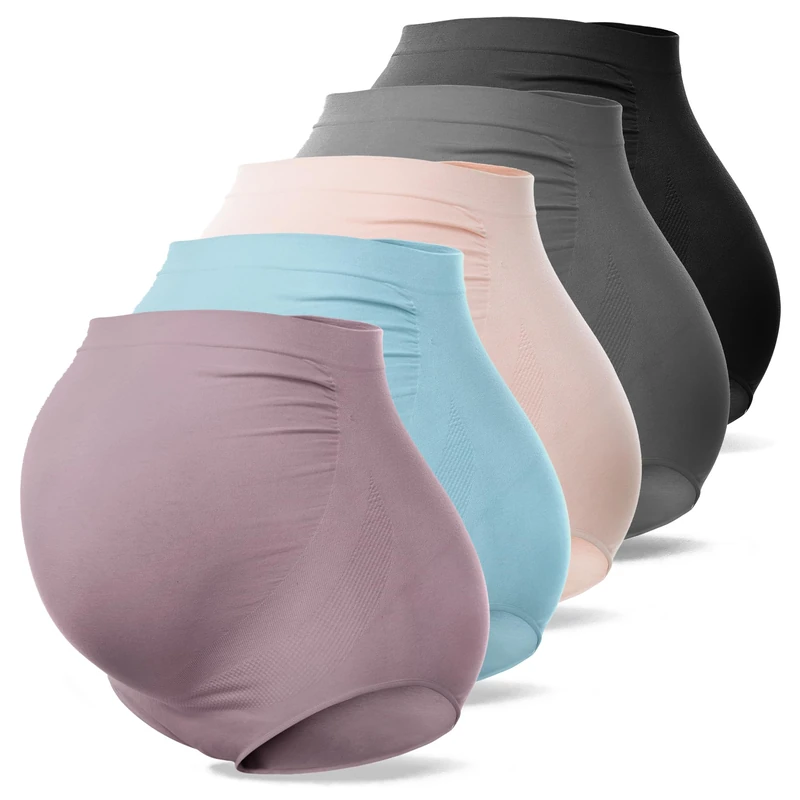 SUNNYBUY Women's Maternity High Waist Underwear Pregnancy Seamless Soft Hipster Panties Over Bump, Multicoloured-b/P-5pk, XL