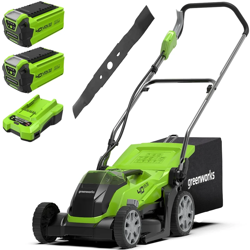 Greenworks 40V Cordless Lawnmower for Lawns up to 400m², 35cm Cutting Width,-G40LM35K2X, Green + Greenworks Original 35 cm replacement blade (2920107)