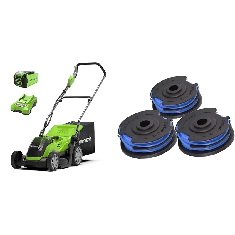 Greenworks 40V Cordless Lawnmower for Lawns up to 200m², 35cm Cutting Width & Trimmer Spool and 1.65mm Double Line 4.8m incl. 3 Packs for Greenworks 40V Lawn Trimmers G40LT G40LTK2 G40LTK2x