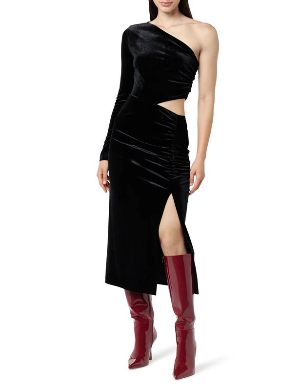 The Drop Women's Lia One-Shoulder Cutout Velvet Midi Dress, Black, M