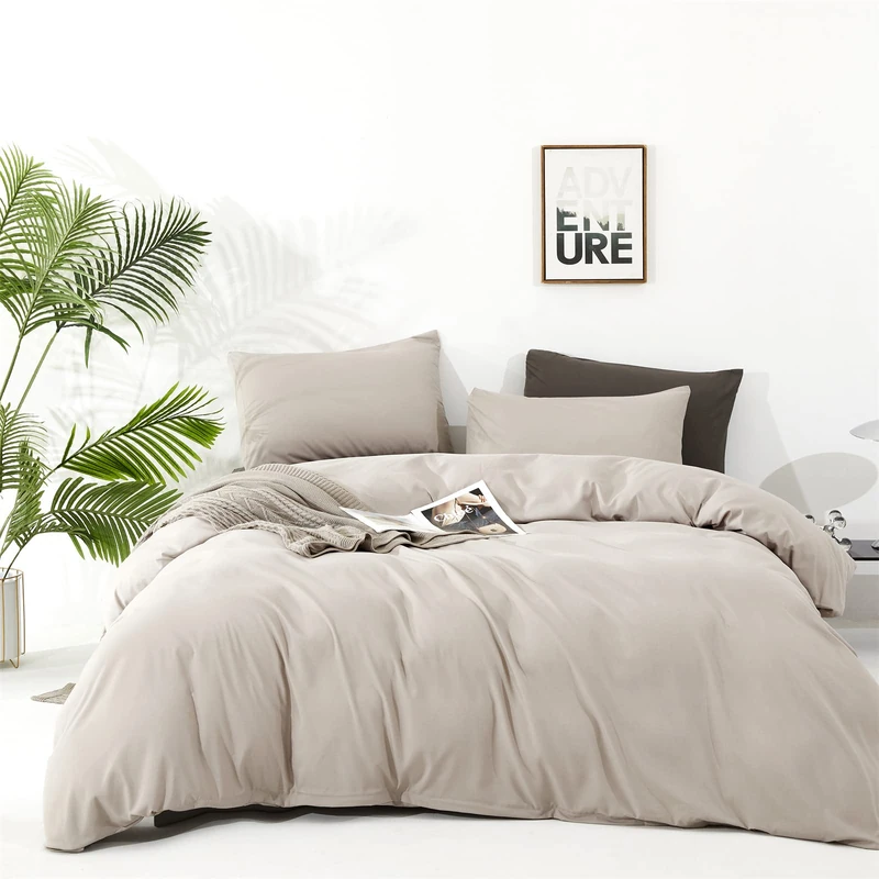 Cottonight Beige Comforter Set Queen Cream Khaki Bedding Comforter Full Oatmeal Solid Blanket Quilts Modern Soft Breathable Beige Taupe Color 3 Piece Bedding Set