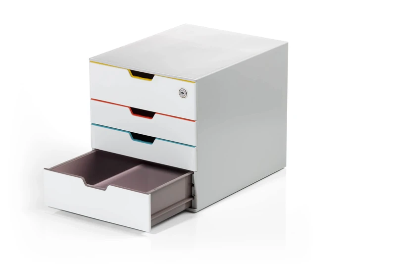 Durable VARICOLOR Mix 4 Lockable Drawer Unit - Desktop Drawer Set with 4 Colour Coded Draws - Top Draw is Lockable - Perfect for Storing Documents
