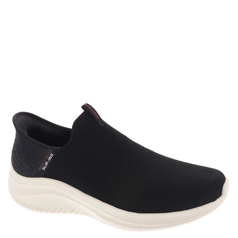 Skechers Men's Ultra Flex 3.0 Smooth Step Slip-On Sneakers, Black Knit/Red Trim, 10.5 UK Wide