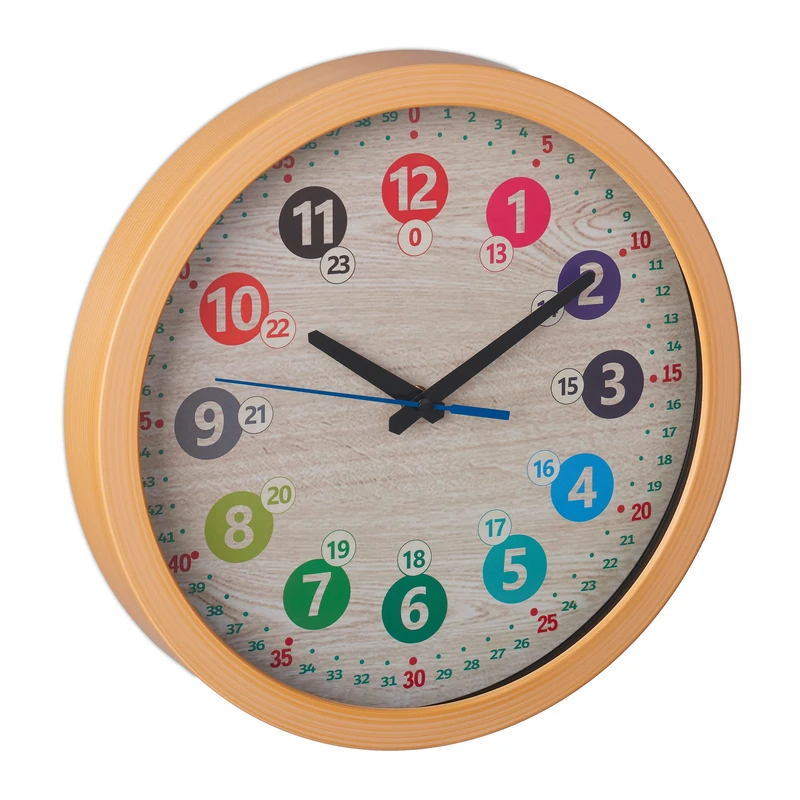 Relaxdays Wall Clock, Modern, Battery Powered, Kitchen, Office, Analog, Second Hand, Numerals, Diameter 30cm, Colourful