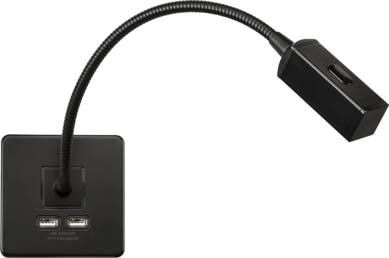 Knightsbridge Screwless Reading Light with Dual USB Charger - Matt Black