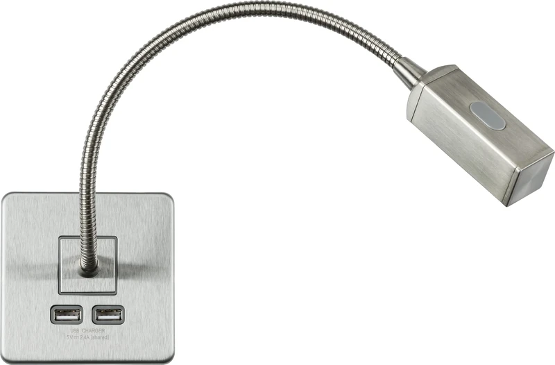 Knightsbridge Screwless Reading Light with Dual USB Charger - Brushed Chrome