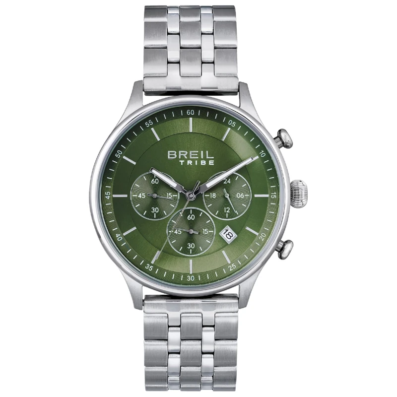 Breil Chrono Classy EW0641 Men's Chronograph Watch with Steel Strap in Silver/Dark Green Case Diameter: 42 mm, Silver/Dark Green, Standard Size, Modern