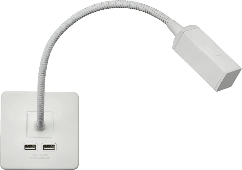 Knightsbridge SFRLMW Screwless Reading Light with Dual USB Charger - Matt White