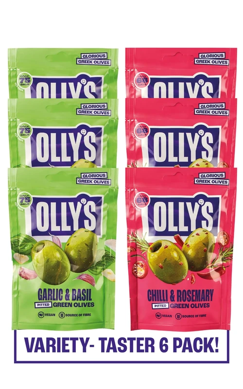 Olly's Olives, Taster Pack, 50g (Pack of 6), 100% Natural Ingredients, Handy Snack Pouches, Healthy Vegan Snacks, Low Calorie, Source of Fibre, No Preservatives, Gluten Free