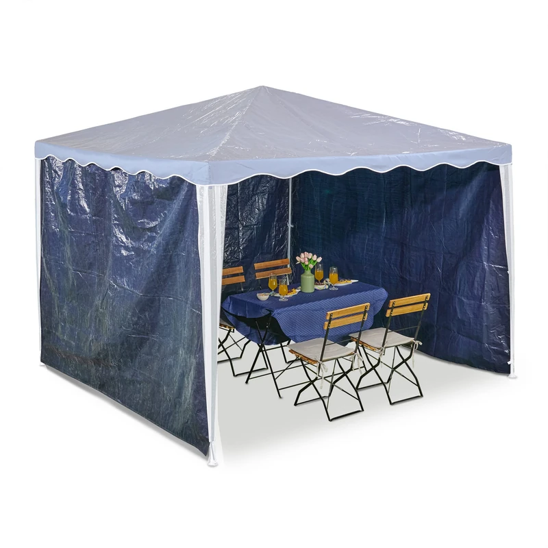 Relaxdays Gazebo Side Panels, 3x Set, 2x3m, Waterproof, Easy Fastener, Roof, Party Tent, Plastic, No Window, Darkblue