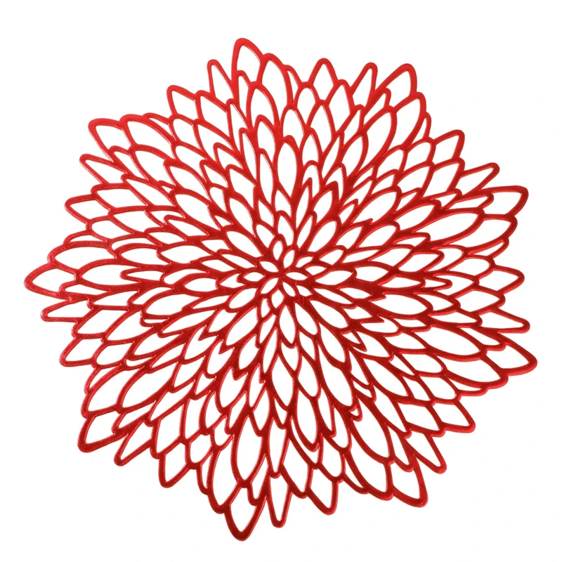 Snowkingdom 18 Pack Red Placemats Metallic Shiny Pressed Vinyl Dinning Round Table Mats Leaf Decoration for Christmas Valentine's Day Weddings Holiday Winter Celebrations - Image 1