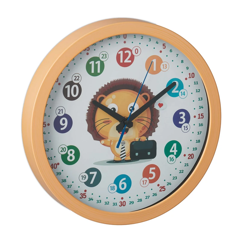 Relaxdays Wall Clock, Learn, Time, Battery Power, Kitchen, Office, Analog, Second Hand, Numerals, Diameter 30cm, Yellow