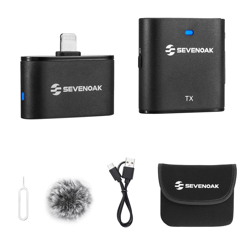 Sevenoak Wireless Lavalier Microphone with Noise Reduction/Gain/Mute, Stereo Necktie Microphone/Mono for iPhone iPad Video Recording Interview Vlog SKM-S1 D (1 Transmitter +1 Receiver)