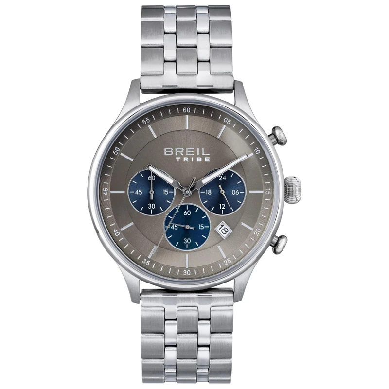 Breil Chrono Classy EW0642 Men's Chronograph Watch with Steel Strap in Silver/Taupe with Dark Blue Detail, Case Diameter: 42 mm, Silver/Taupe, Standard Size, Bracelet