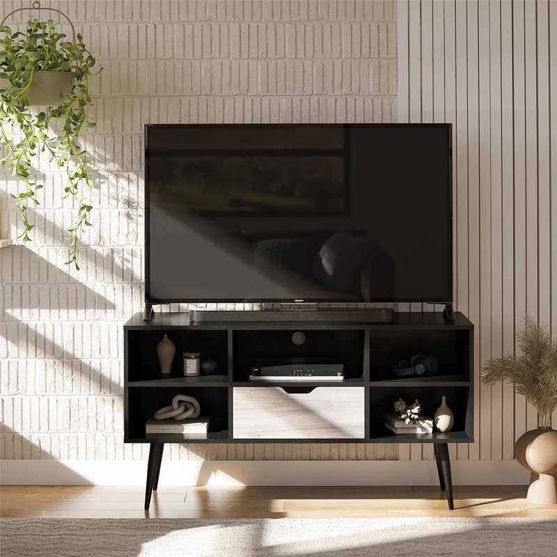 DHP Copley TV Stand 55 Inch, Oak Look Black