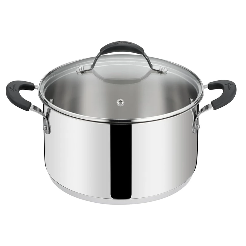 Lagostina Tempra Steel Casserole Bowl and Lid, Saucepan Diameter 18 cm in 18/10 Stainless Steel + Glass Lid, with Lagotherm Base and Silicone Handles