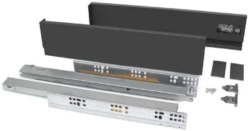 Emuca - Drawer kit for Kitchen or Bath Vertex, 40 kg (88 lb), Height 178 mm (7 inch), Depth 350mm (13,7 inch), Soft Close, Steel, Silver Painted