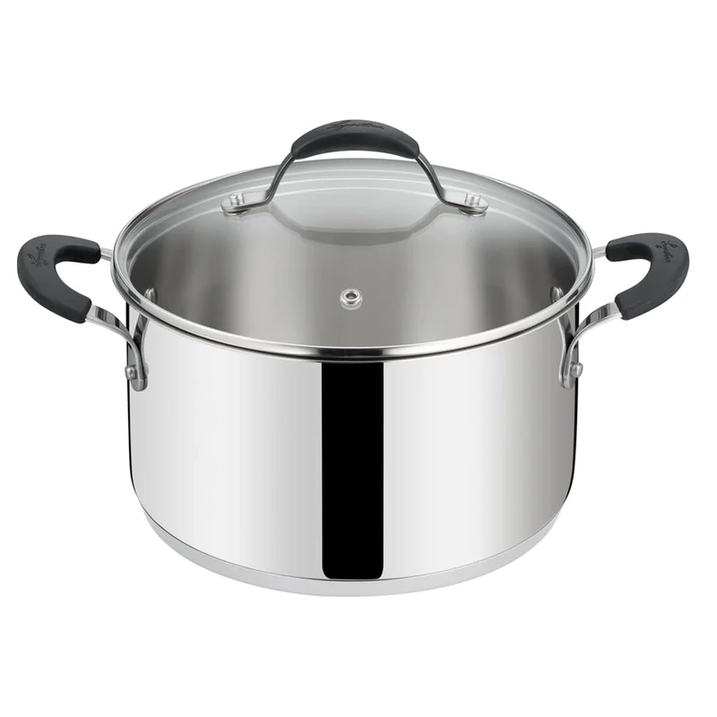 Lagostina Tempra Steel Casserole Bowl and Lid, Saucepan Diameter 20 cm in 18/10 Stainless Steel + Glass Lid, with Lagotherm Base and Silicone Handles