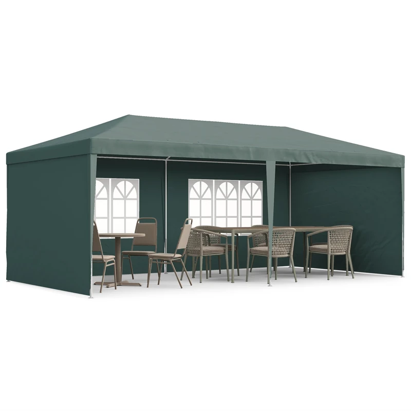Outsunny 6 x 3 m Party Tent Gazebo Marquee Outdoor Patio Canopy Shelter with Windows and Side Panels Green