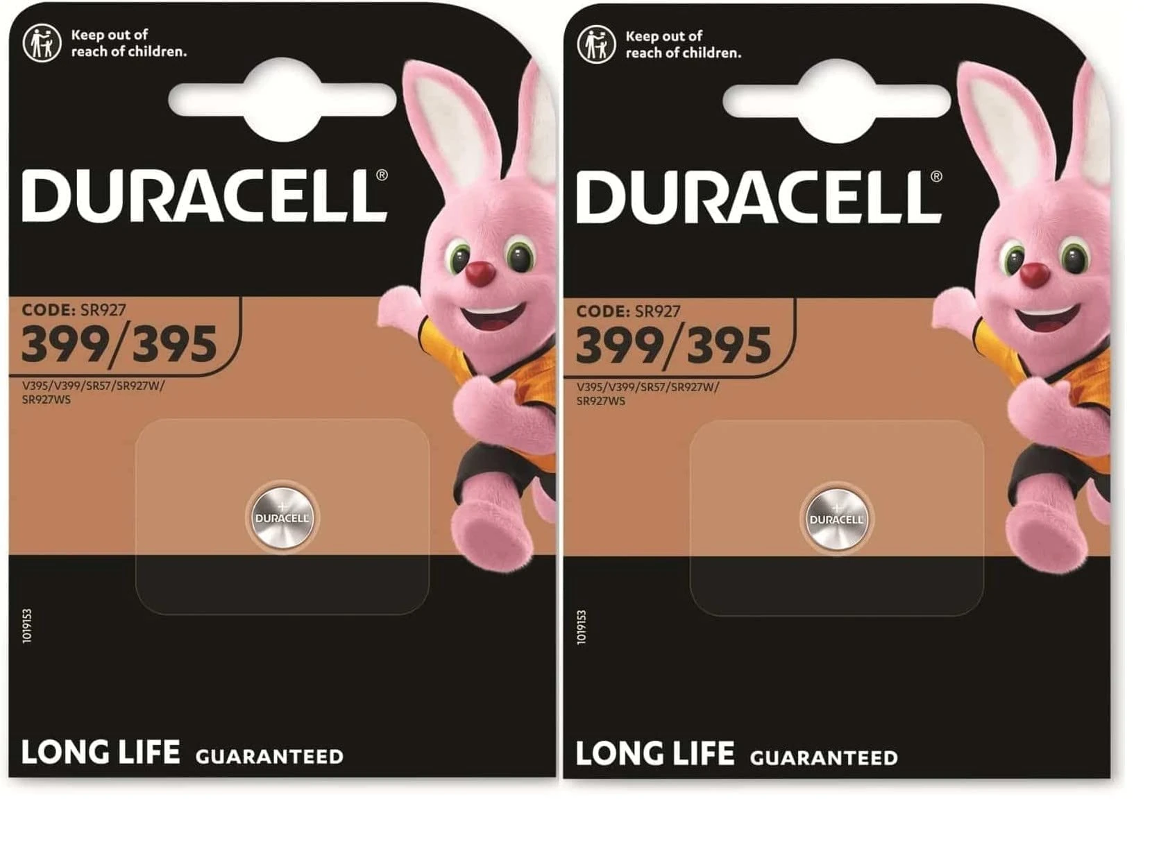 2x Duracell 399/395 SR927 with Silver Oxide (2 Blister Packs of 1 Battery) 2 Batteries