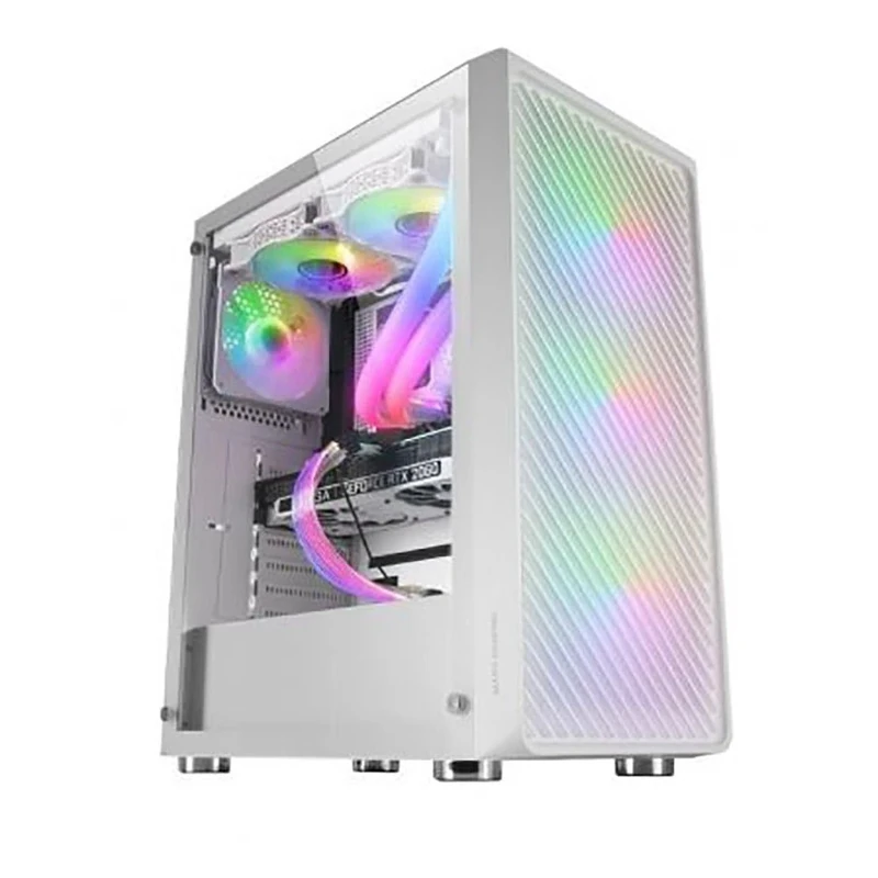 Mars Gaming MC-F White, ATX Gaming Semitower, Full Tempered Glass Window, Metal-Mesh Front, 4x 120mm ARGB Fans
