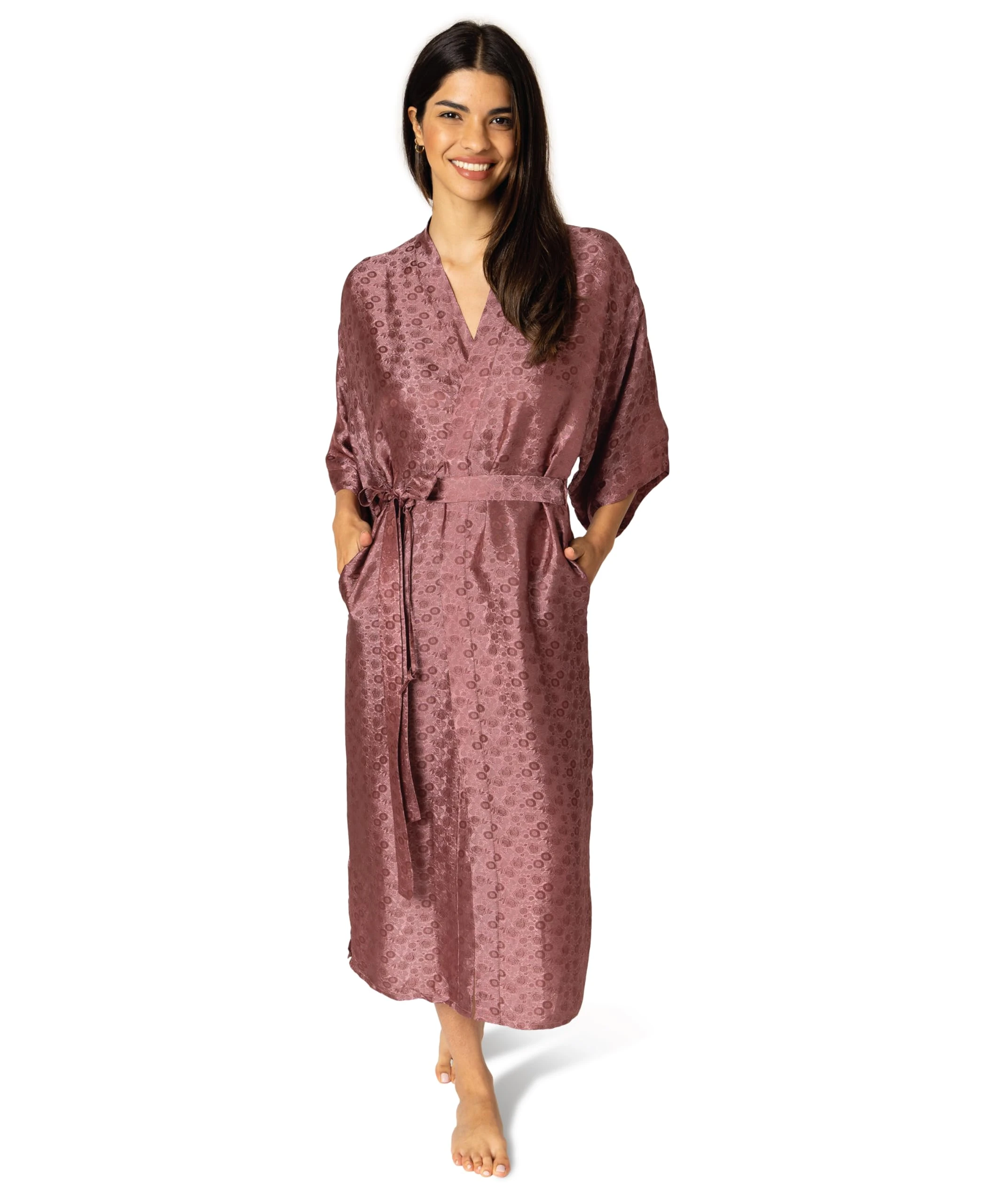 Tara Sartoria Luxury Artisan Silk Robes For Women, Washable Natural Mulberry Silk Robe, Long Silk Robes For Women, Vintage Rose, Small