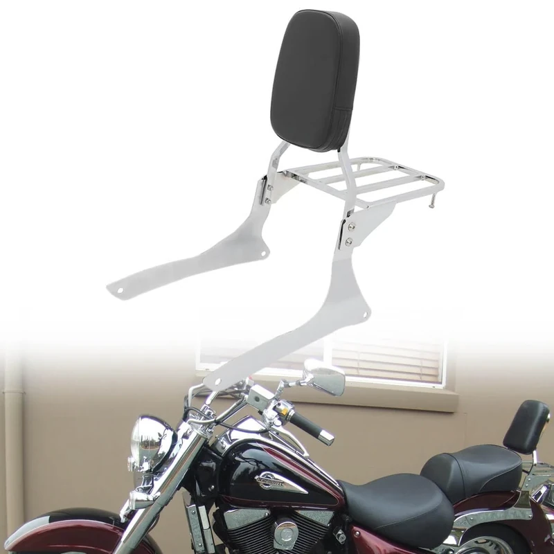 [Ship From USA] Motaux Passenger Sissy Bar with Luggage Rack Backrest Pad for Suzuki Boulevard C90 2005-2009 / Suzuki VL1500 Intruder 1998-2004, Chrome