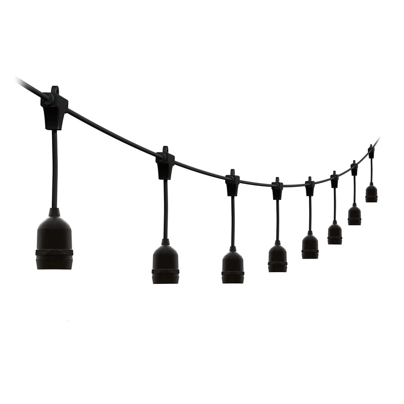 4lite Festoon Outdoor String Lighting (Black) 20m Globe String Lights with 20x Bulb Holders with IP44 Rating - Bulb NOT Included - 4L2/8003-4yr Guarantee