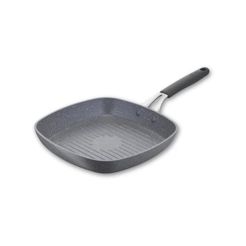 Lagostina Tempra Mineral Non-Stick Grill Plate in Steel and Aluminium with Mineral Coating + Diameter 26 x 26 cm, Silicone Handle, Stone Effect, Suitable for All Heat Sources