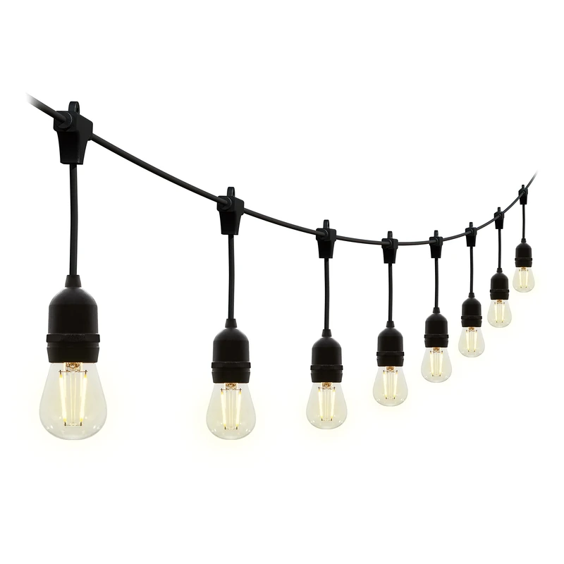4lite Festoon Outdoor String Lighting (Black) 20m Globe String Lights with 20x Bulb Holders with IP44 Rating - Bulbs Included - 4L2/8001-4yr Guarantee