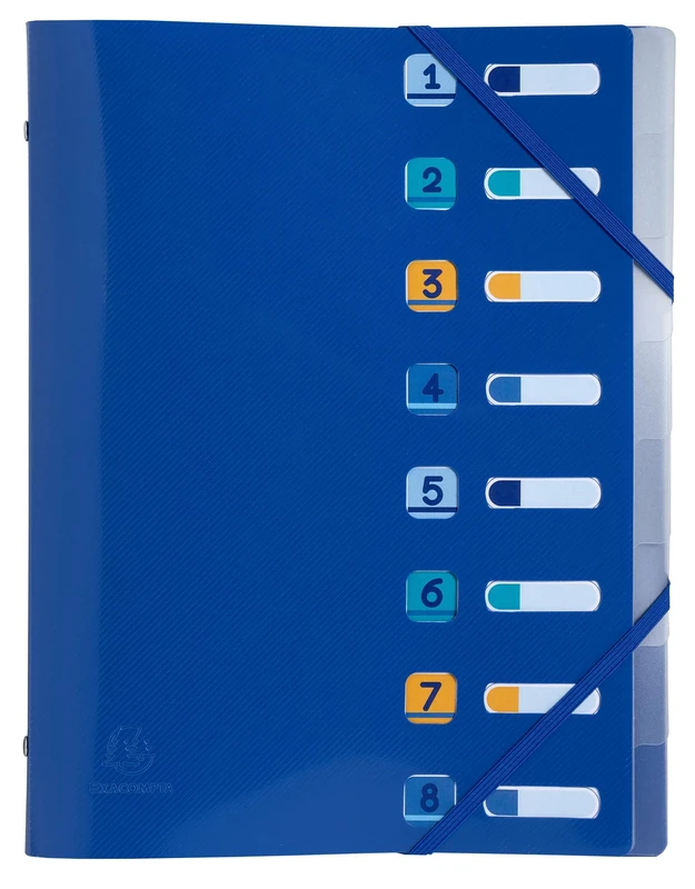 Exacompta - Ref 56212E - Box of 10 File folders Bee Blue - with Elastic Bands and Cut-Out Windows - Cover and Inside Made of Recycled PP - 8 compartments - for A4 - Size 25 x 32 cm - Navy Blue