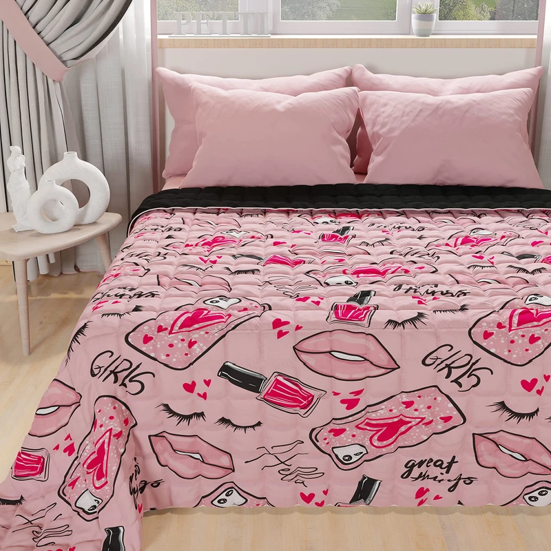 PETTI Artigiani Italiani - Summer Bedspread 220 x 260 cm 100 g/m² Double Face, Spring Quilt, Lightweight Quilt, Lipstick Pink, 100% Made in Italy - Image 1