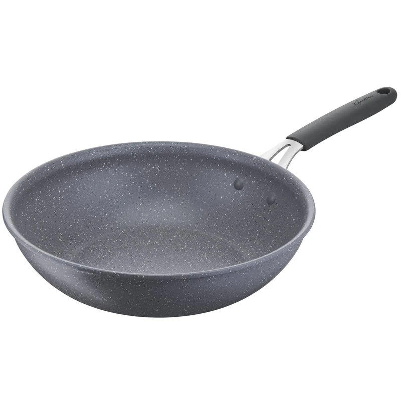 Lagostina Hardening Mineral Wok Non-Stick Steel and Aluminium with Mineral Coating+ Ø 28 cm, Silicone Handle, Stone Effect, Suitable for All Heat Sources