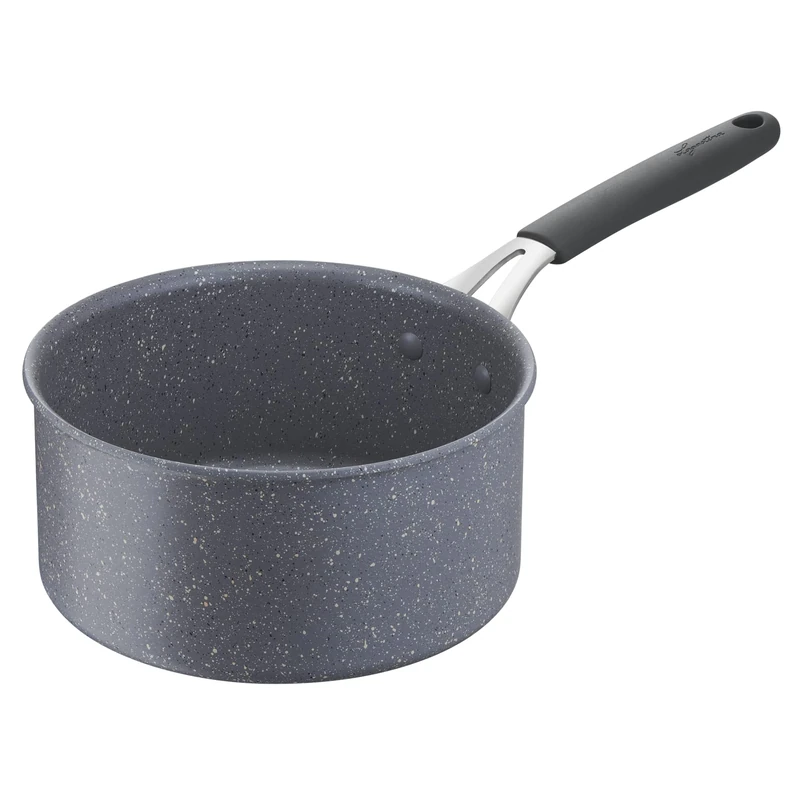 Lagostina Tempra Mineral Deep Saucepan with Long Handle in Steel and Aluminium with Mineral Coating + Diameter 20 cm, Silicone Handle, Stone Effect, Suitable for All Heat Sources