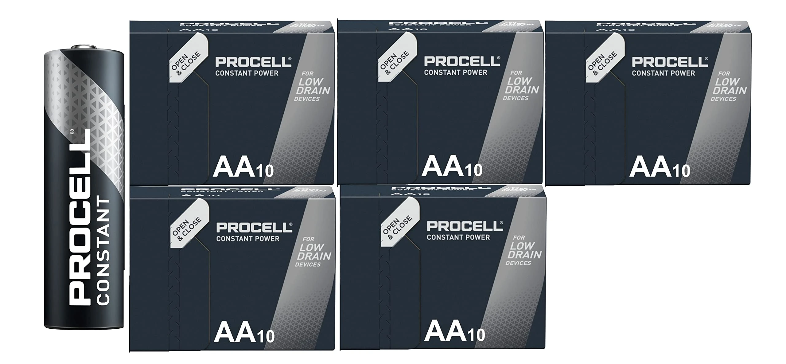 50 x Duracell Procell AA Batteries (5 Blister Packs of 10 Batteries) 50 Batteries