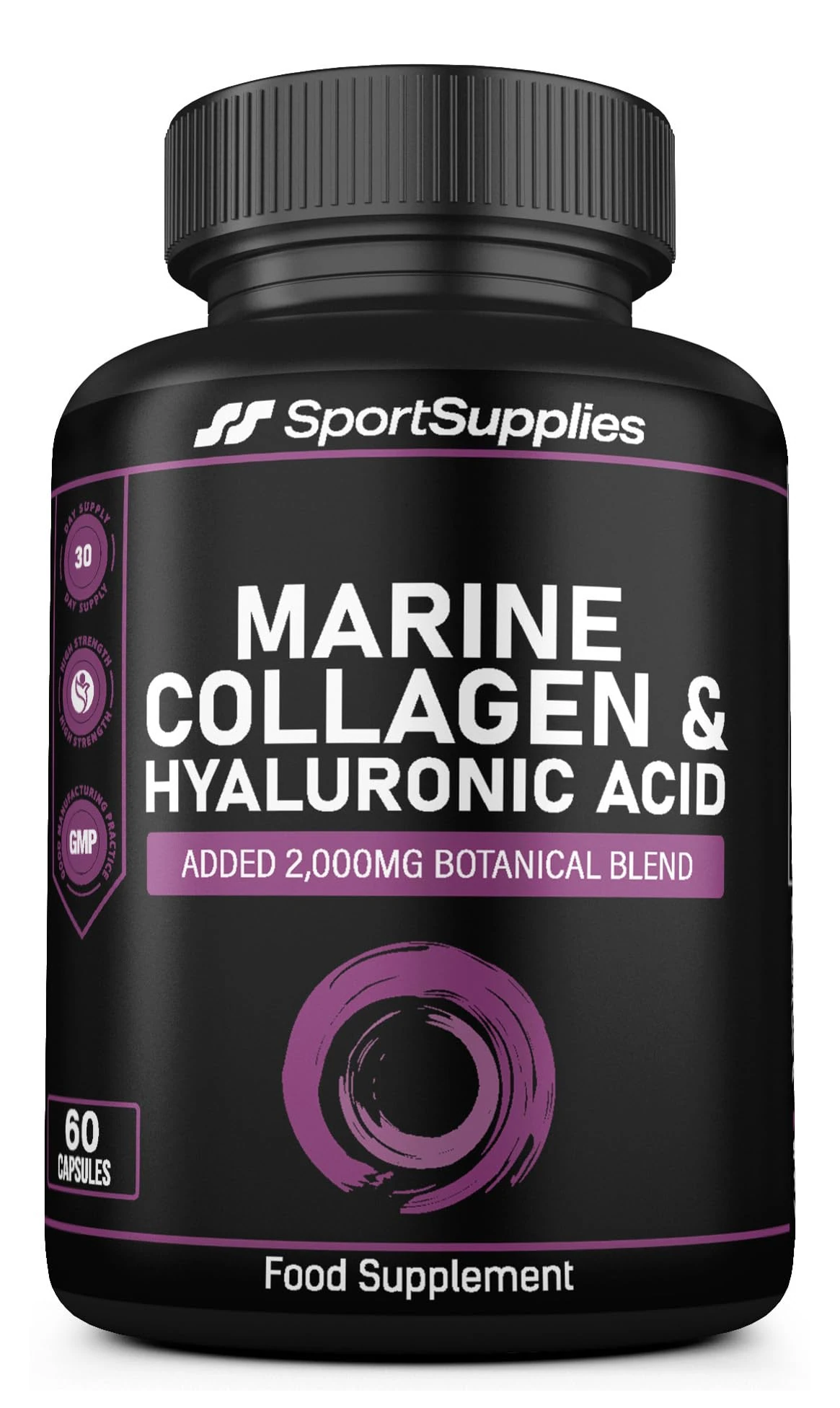Collagen Supplements for Women-100% Marine Collagen Boosted with Hyaluronic Acid, Vitamin C, Niacinamide & 2,000mg Botanical Blend including Lions Mane, Ashwagandha, Maca and Psyllium Husk-60 Capsules