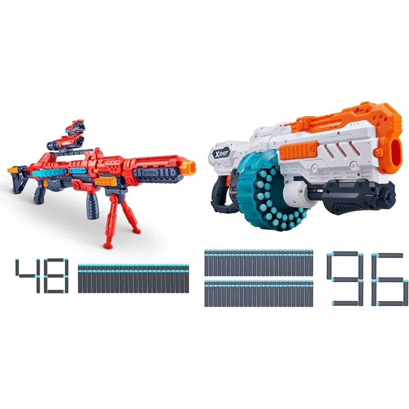 XSHOT 36351-2022 X-Shot Excel Regenerator Foam Blaster,for ages 8+, 1000+ Combinations (48 Darts) by ZURU, Red & 36349 X-Shot Excel Turbo Advance 40 Capacity Barrel Foam Blaster\