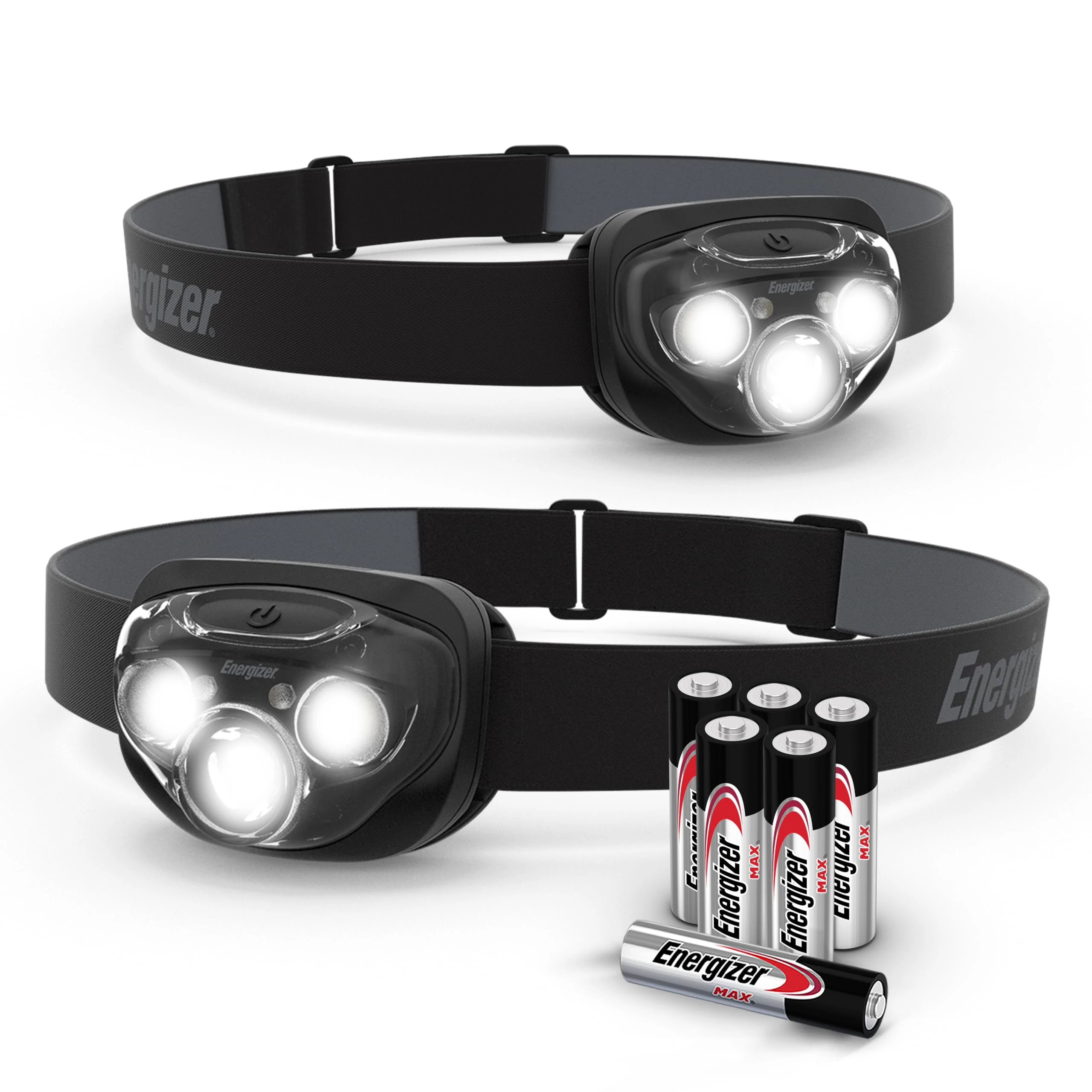Energizer Running Head Torch, Vision HD+ Head Torch, 260 Lumen, Black, Water Resistant, Built for Camping, Hiking, Outdoors, Batteries Included, Pack of 2