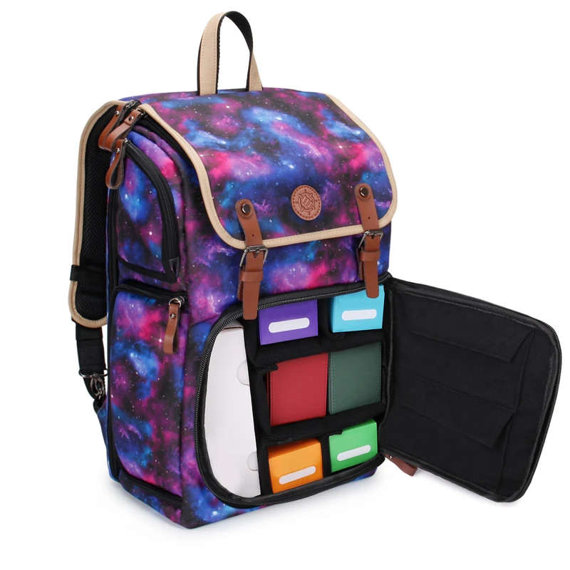 ENHANCE Full-Size Trading Card Storage Box Backpack for Playing Card Case - Card Binder Space, TCG Deck Box Storage, Playmat Holder - Compatible with Magic the Gathering, YuGiOh, DnD (Galaxy) - Image 1