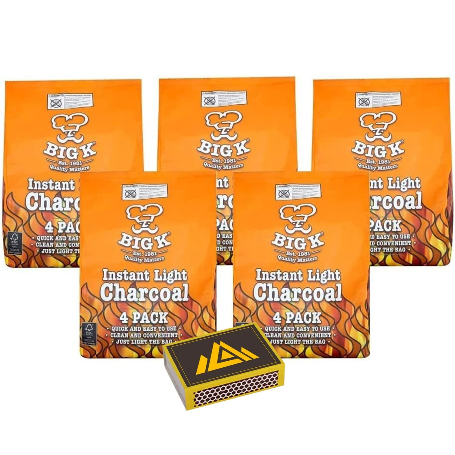 Perfectonish Restaurant Grade Charcoal for BBQ - 4 x1kg Instant Easy to Light Charcoal BBQ Bags for Grilling Portable Lumpwood Coal for Barbecue With Safet Match Box (Pack of 3)