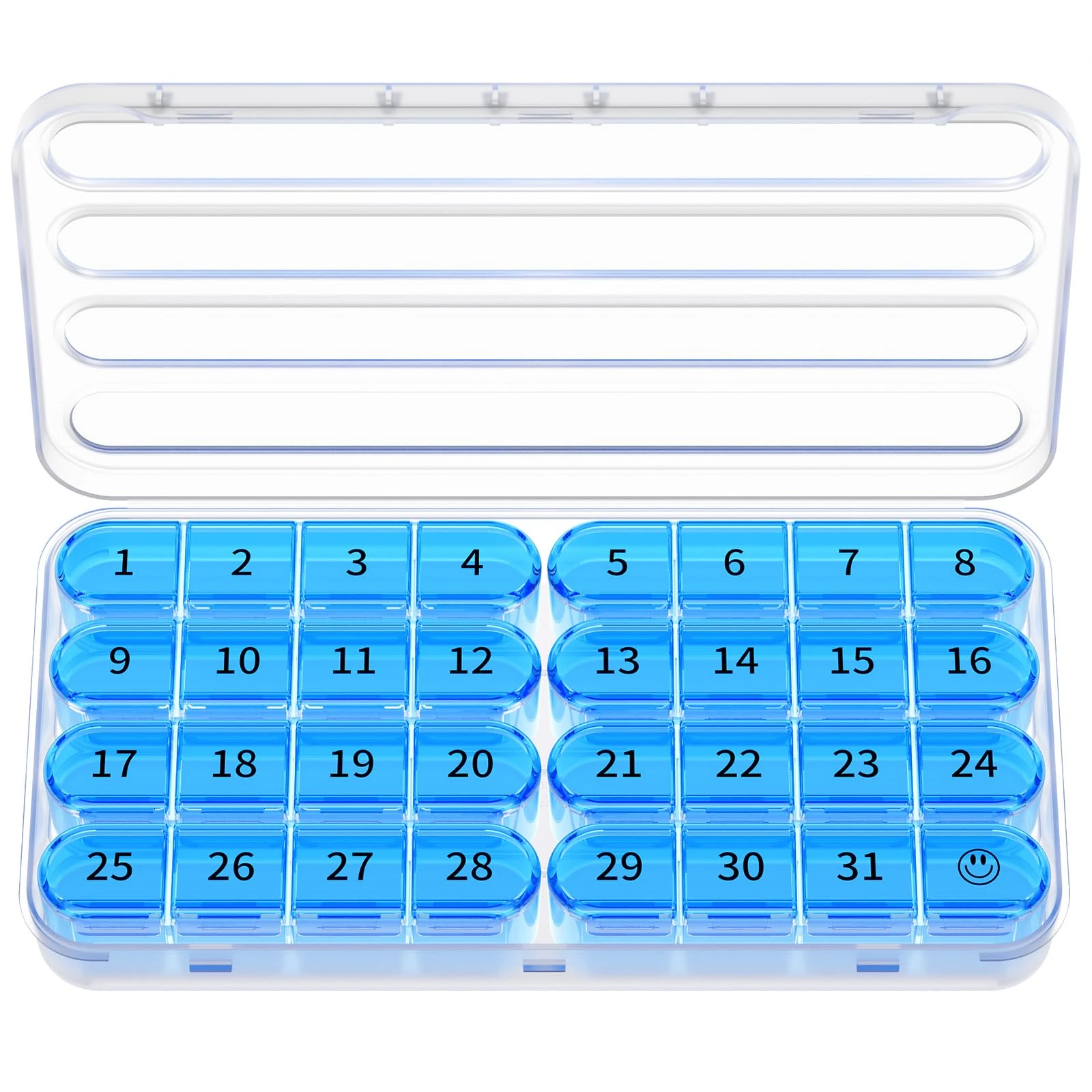 Zoksi Monthly Pill Box Organiser 1 Times a Day, 30 Day Tablet Organizer, One Month Medicine Storage Box, 31 Day Pill Case for Travel, with 8 Portable Compartments for Vitamin, Supplement & Medication