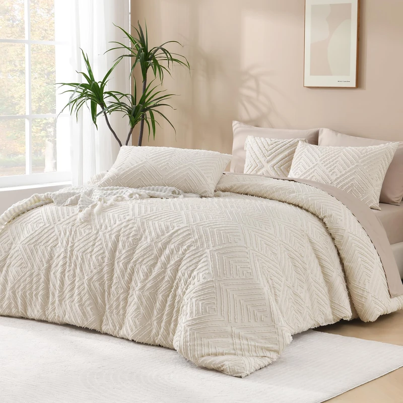 Andency Beige Full Size Comforter Set, 3 Pieces Boho Bedding
