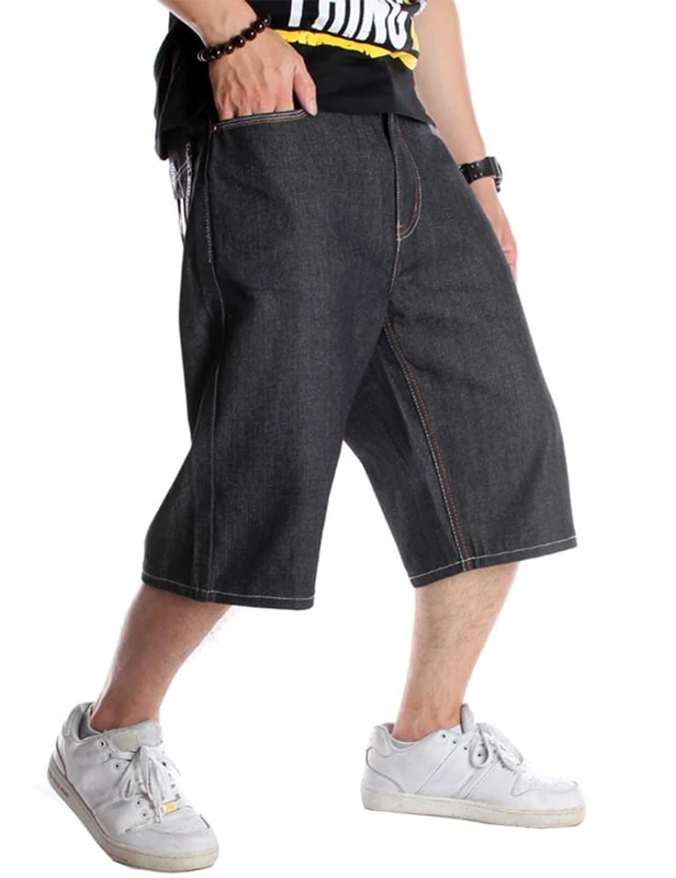 Kinghua Baggy Jean Shorts for Men Casual Loose Fit Hip Hop Skateboard Denim Shorts, Black 42-1, 30